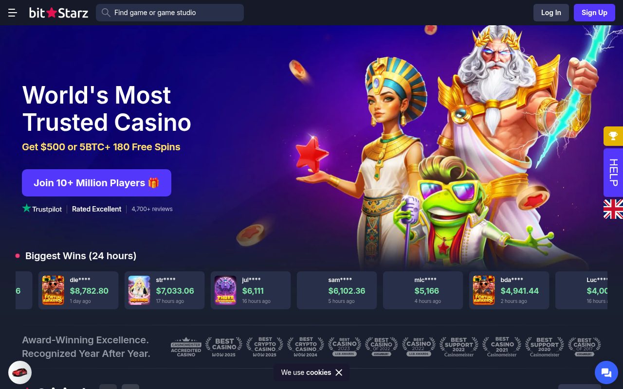 BitStarz lobby, first screen for a new visitor
